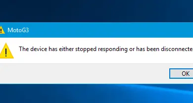 Foto van de fout "Het apparaat reageert niet meer of de verbinding is verbroken": hoe dit op te lossen in Windows